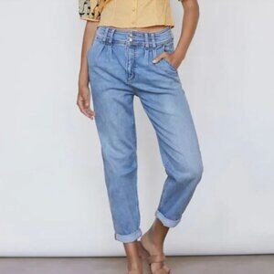 Pilcro and the Letterpress pleated ultra high-rise mom jeans, light wash, 25